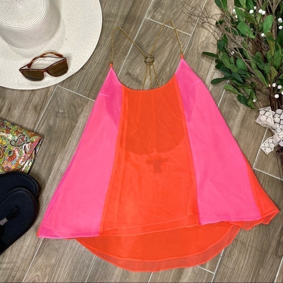 Victoria secret orange pink colorblock chain tank - Picture 1 of 5